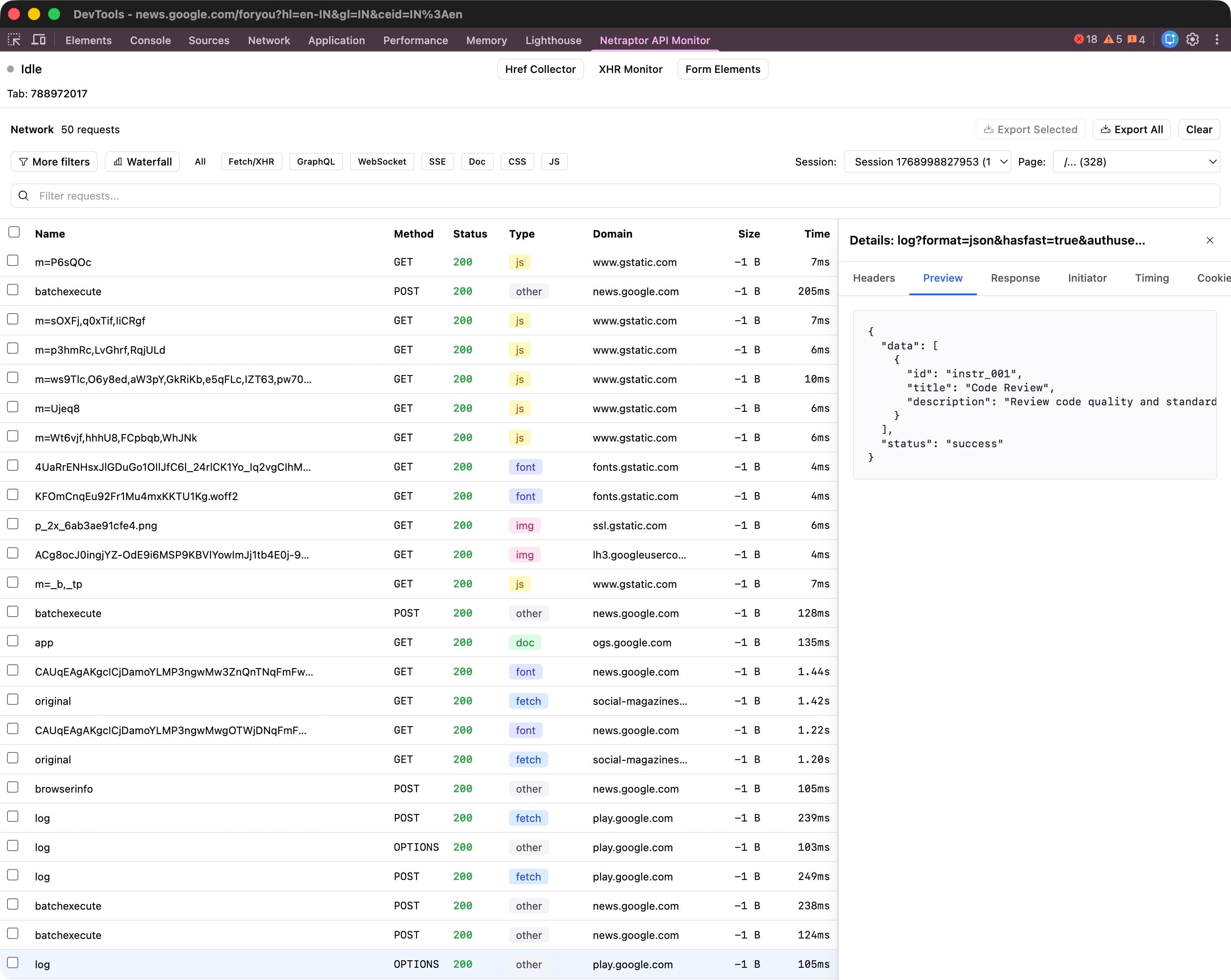 Export & Analysis - Review captured requests
